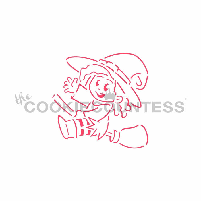 The Cookie Countess PYO Stencil Cute Witch on a Broom PYO Stencil