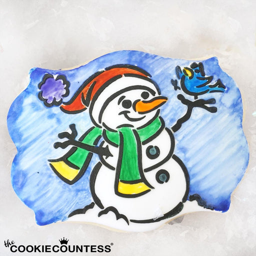 The Cookie Countess PYO Stencil Snowman With Bird PYO Stencil - Drawn by Krista