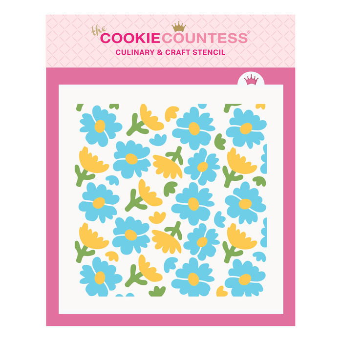 The Cookie Countess Stencil Bold Flower Pattern 3 Piece stencil set