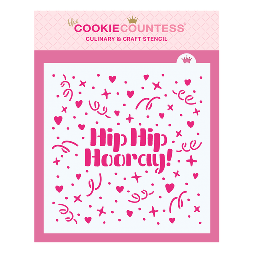 The Cookie Countess Stencil Hip Hip Hooray with Confetti Stencil