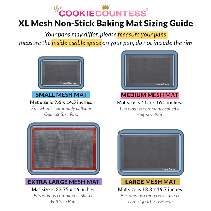 The Cookie Countess Supplies XL Mesh Non-Stick Baking Mat 23.75" X 16"