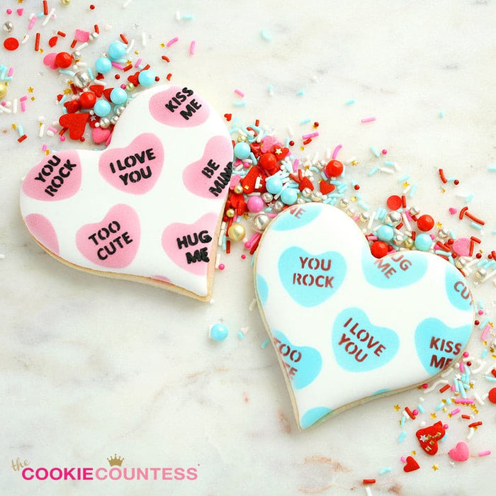 2 Piece Mini Conversation Hearts Stencil — The Cookie Countess