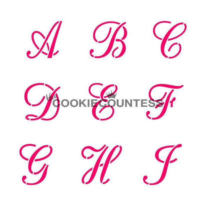 alphabet-script-1-letter-stencil-set-the-cookie-countess for Fancy Letter Free Printable Alphabet Stencils Templates Alphabet Script 1