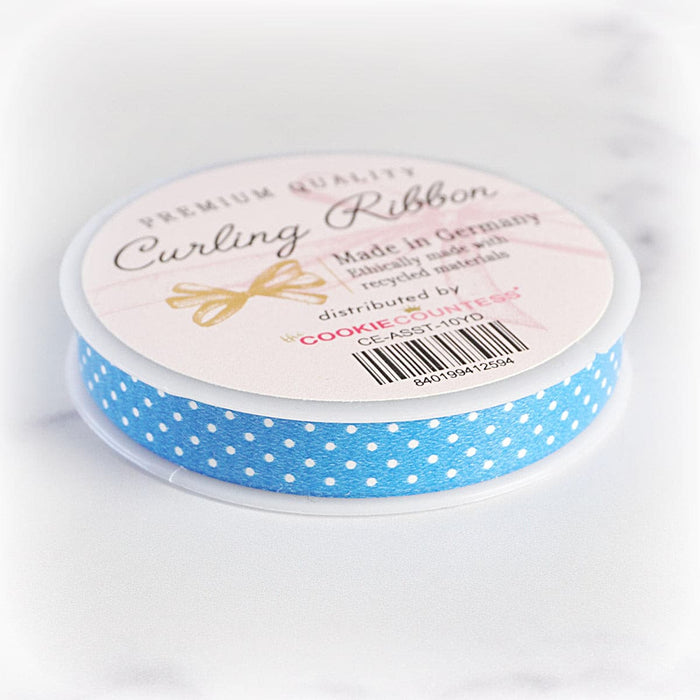 C. E. Pattberg Packaging 10 Yards Curling Ribbon: Polka Dot Blue
