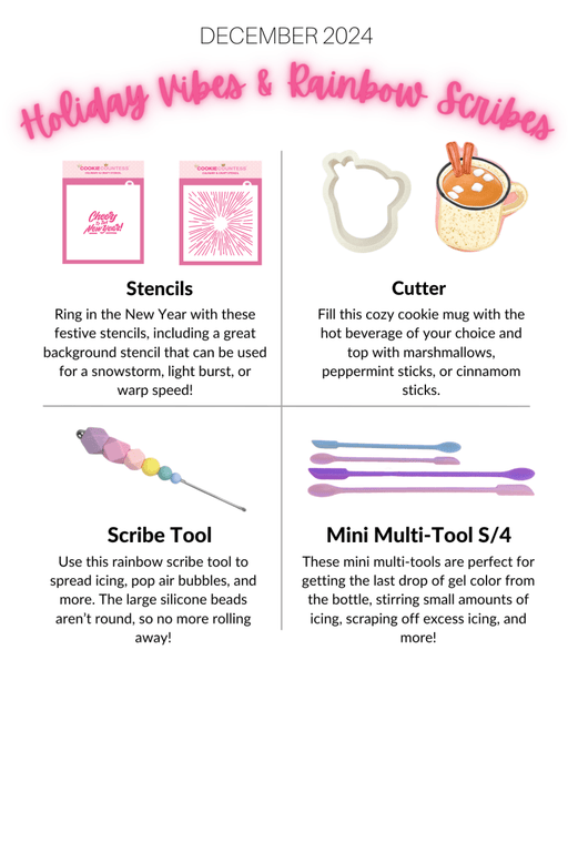 December 2024 Subscription Box "Holiday Vibes & Rainbow scribe" - The Cookie Countess