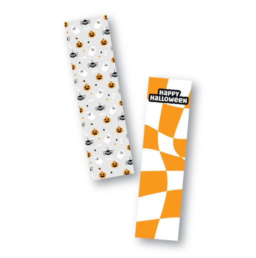 Happy Halloween and Wavy Checkerboard Cookie Backer - Food Safe, Double Sided 2" x 7.5" - The Cookie Countess