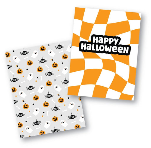 Happy Halloween and Wavy Checkerboard Cookie Backer - Food Safe, Double Sided 3.75" x 5" - The Cookie Countess