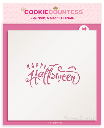 Happy Halloween Spooky Script Stencil - The Cookie Countess