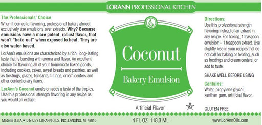 LorAnn Flavor Coconut Flavor Bakery Emulsion - 4 oz.