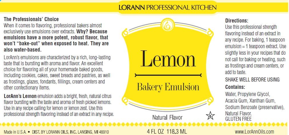 LorAnn Flavor Lemon Bakery Emulsion - 4 oz.