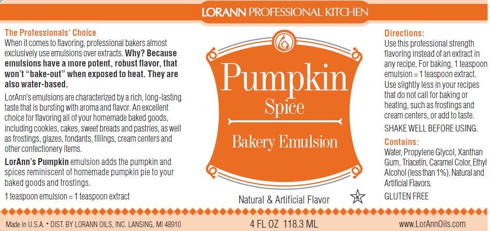 LorAnn Flavor Pumpkin Spice Bakery Emulsion - 4 oz.