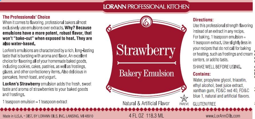 LorAnn Flavor Strawberry Bakery Emulsion - 4 oz.