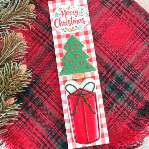 Merry Christmas and Plaid Cookie Backer - Food Safe, Double Sided 2" x 7.5" - The Cookie Countess