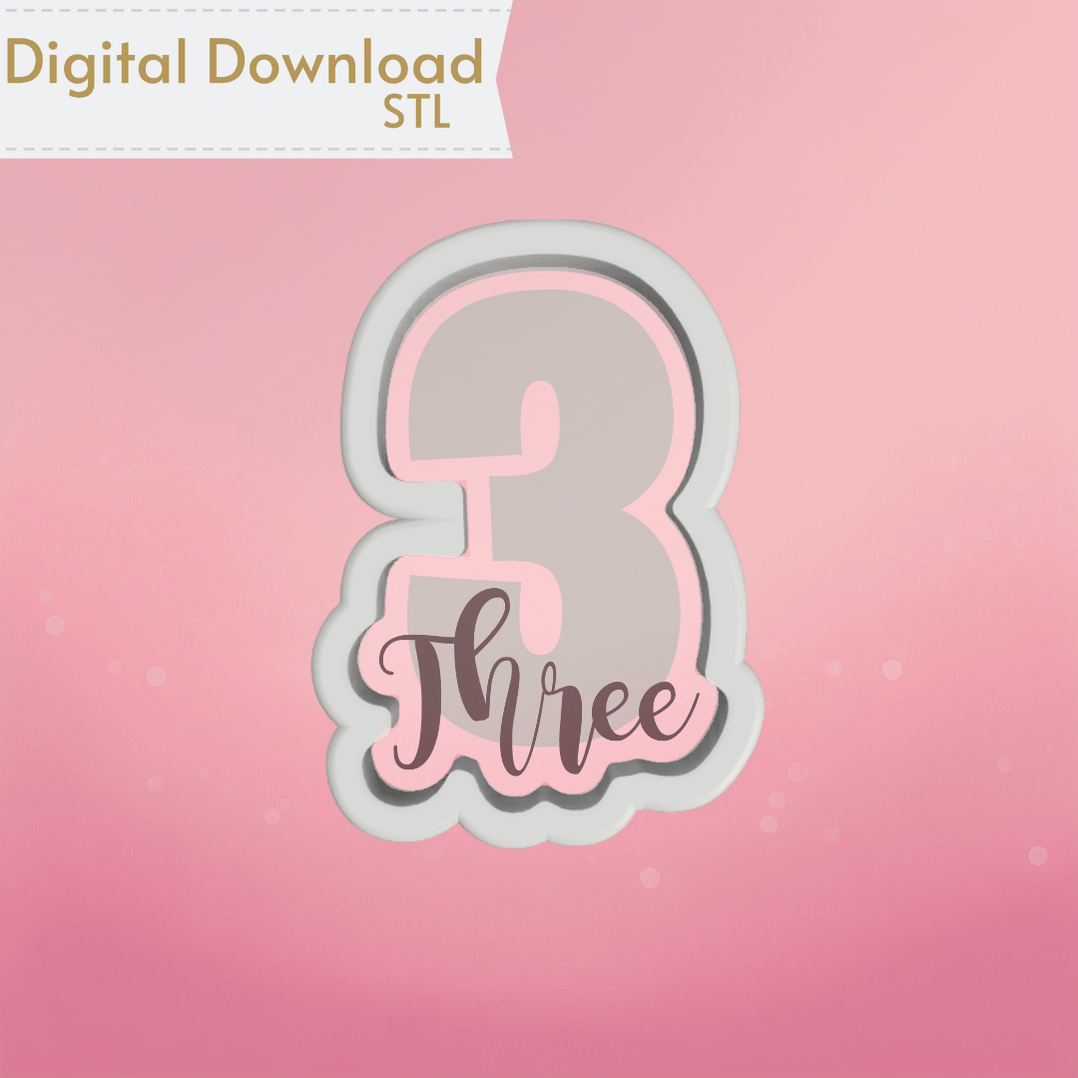 Number and Script Three Cookie Cutter STL — The Cookie Countess