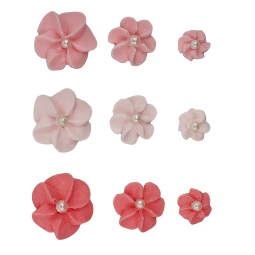 Pink Flower Royal Icing Edible Cupcake Decorations 36pc - The Cookie Countess