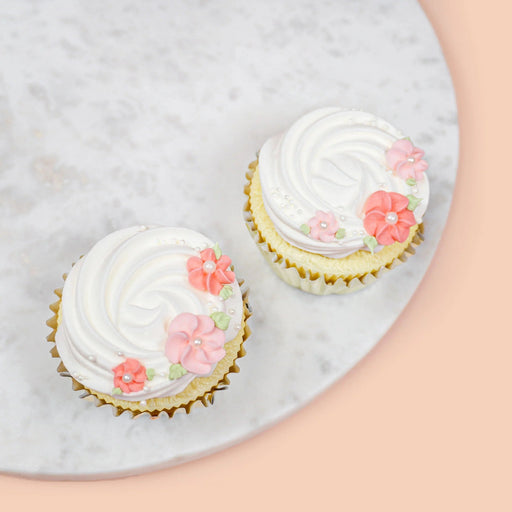 Pink Flower Royal Icing Edible Cupcake Decorations 36pc - The Cookie Countess