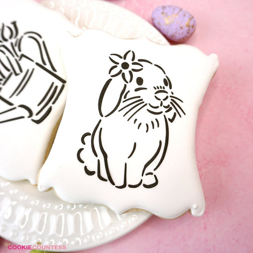 Rabbit with Flower PYO Stencil - The Cookie Countess