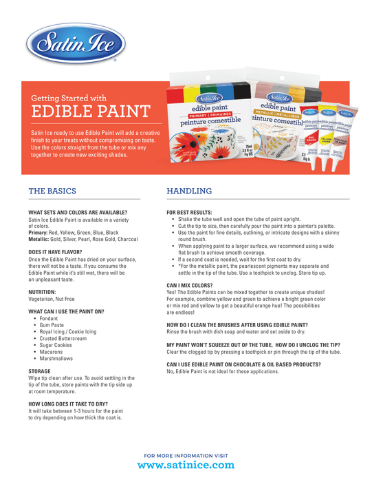 Satin Ice Edible Paints Edible Paint- Metallics- set of 5
