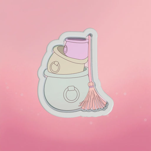 Stacking Cauldrons with Broom Cookie Cutter - The Cookie Countess