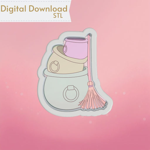 Stacking Cauldrons with Broom Cookie Cutter STL - The Cookie Countess