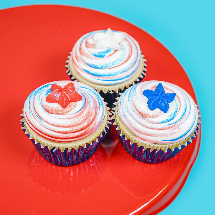 Sweet Elite Sugar Decorations Red, White Blue Star Royal Icing Edible Cupcake Decorations ( 30 pc)