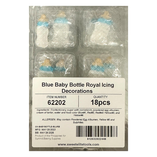 Sweet Elite Sugar Decorations Royal Icing transfer- Blue Baby Bottle ( 18pc)
