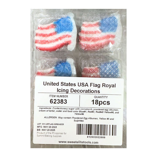 Sweet Elite Sugar Decorations USA Flag Royal Icing Edible Decoration ( 18pc)