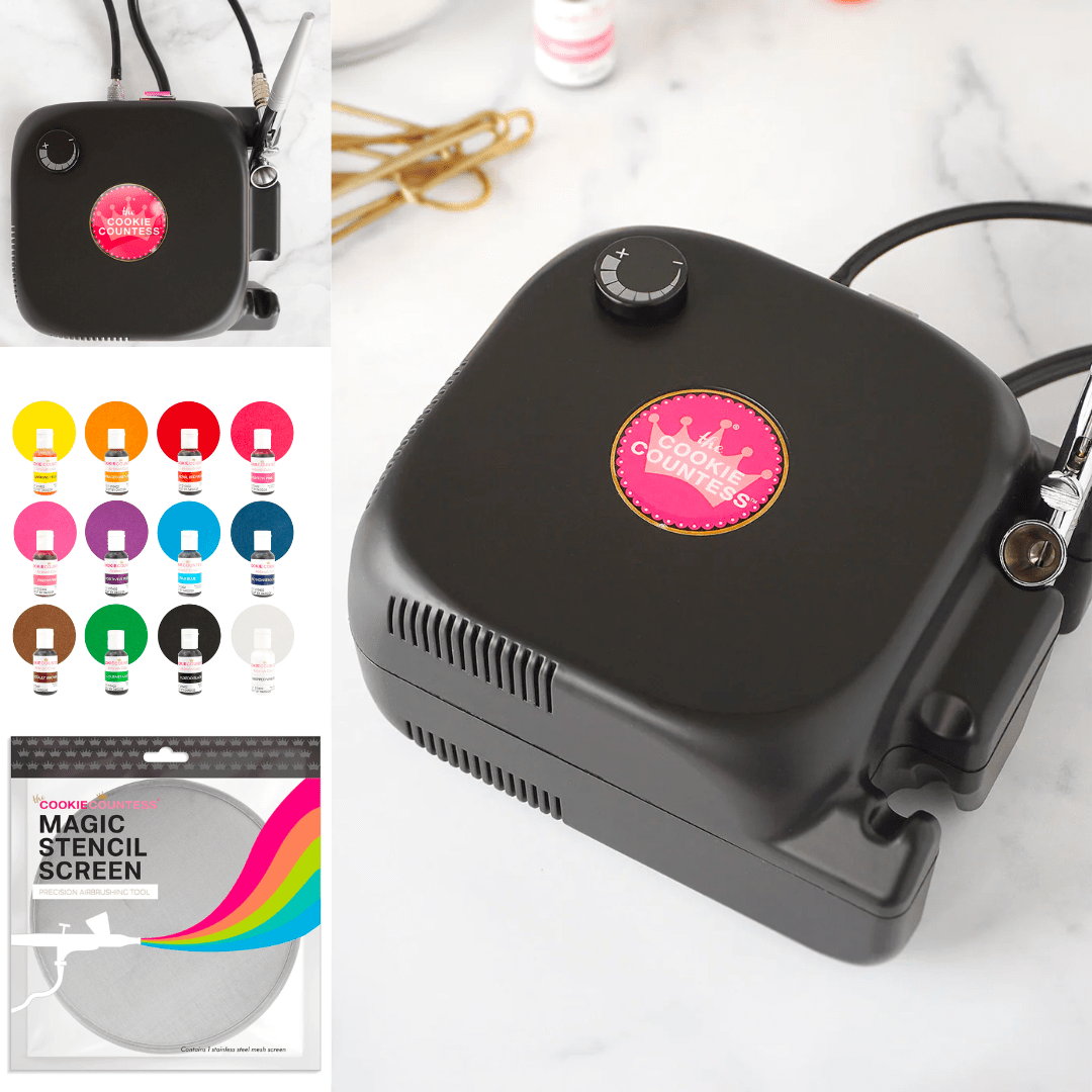 Complete Cake Decorating Airbrush System Kit with Food Color Set Air Compressor