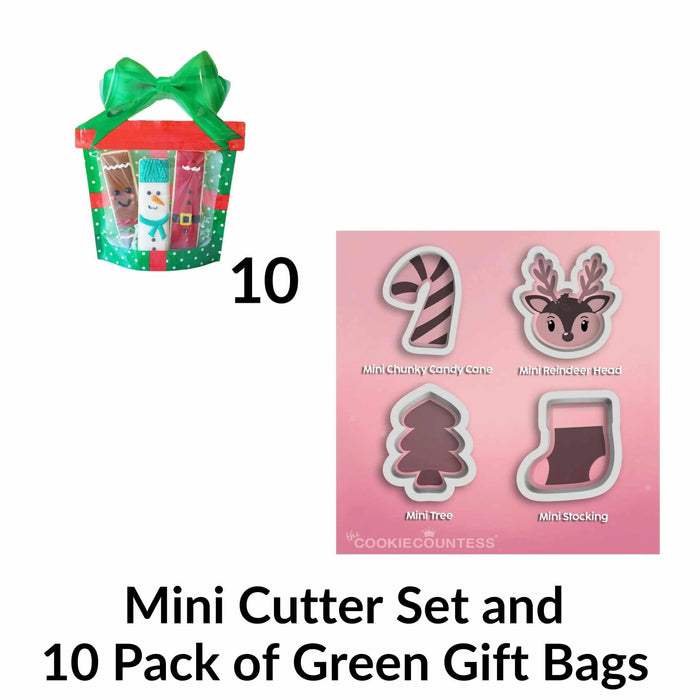 The Cookie Countess Cookie Cutter Cutter set and 10 Green Gift Bags Christmas Set of 4 MINIS - Doorbuster Price only $5.99!