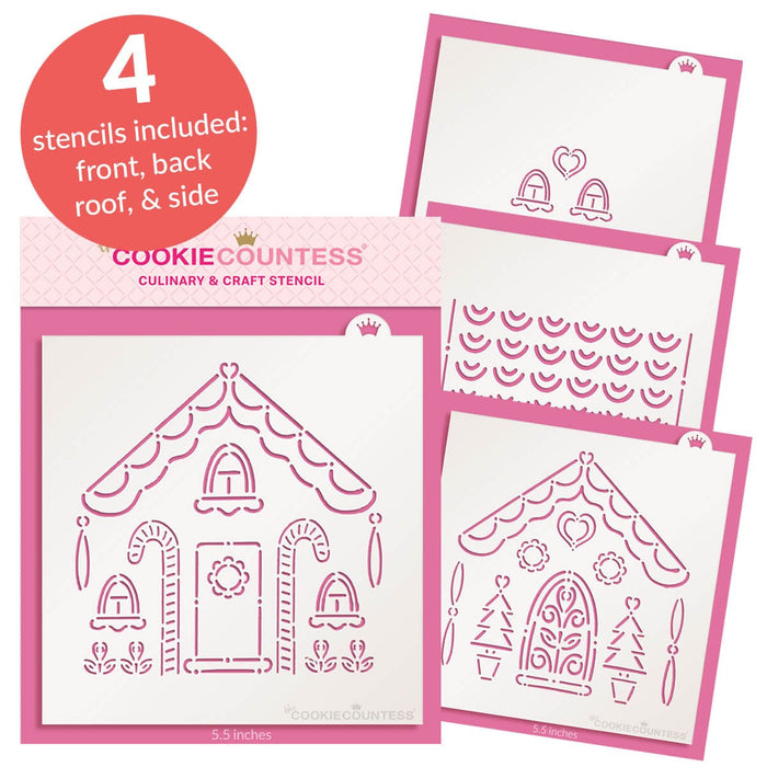 The Cookie Countess Cookie Cutter Gingerbread House - 4 Piece Stencil