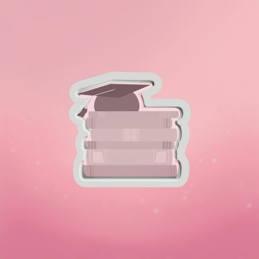 The Cookie Countess Cookie Cutter Stacked Books with Grad Cap Cookie Cutter