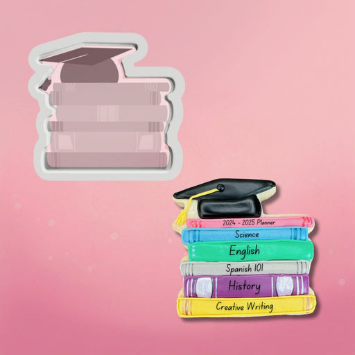 The Cookie Countess Cookie Cutter Stacked Books with Grad Cap Cookie Cutter