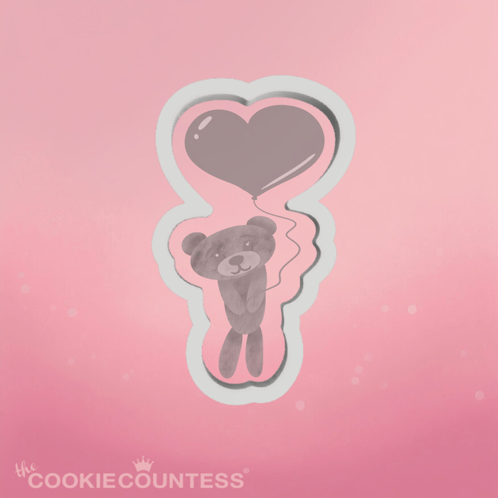 The Cookie Countess Cookie Cutter Teddy Bear with Heart balloon Cookie Cutter