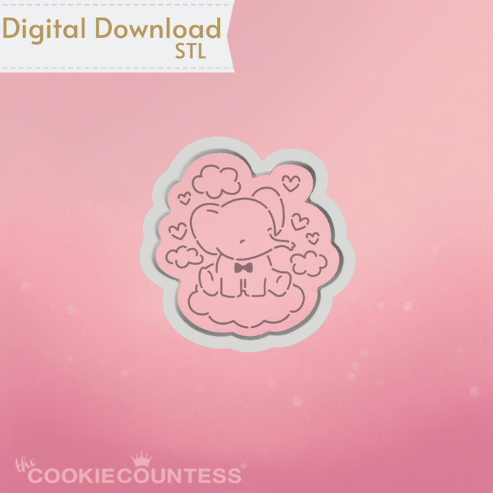 The Cookie Countess Digital Art Download Baby Elephant with Heart Cookie cutter STL