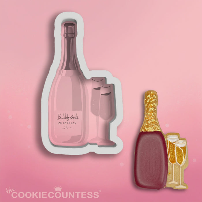 The Cookie Countess Digital Art Download Champagne Bottle with Glasses Cookie Cutter STL