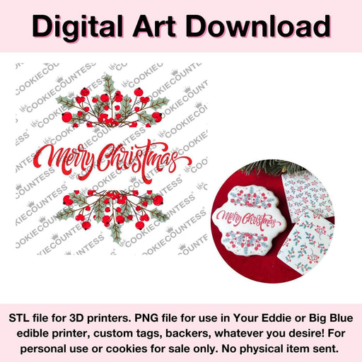 The Cookie Countess Digital Art Download Merry Christmas Plaque and Greenery - Digital Download, Cutter and/or Artwork