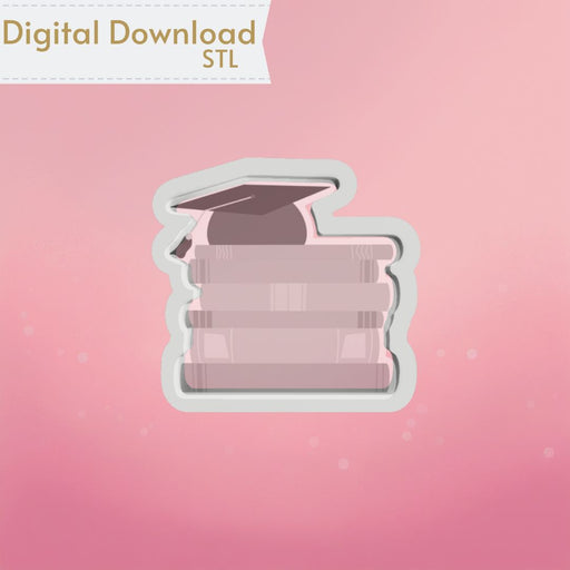 The Cookie Countess Digital Art Download Stacked Books with Grad Cap Cookie Cutter STL