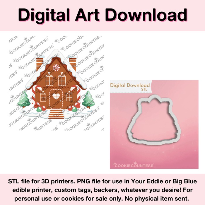 The Cookie Countess Digital Art Download STL Cutter File AND PNG Art File Gingerbread House with trees - Digital Download, Cutter and/or Artwork