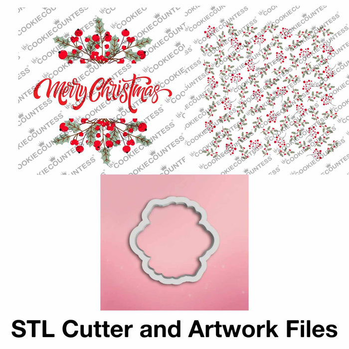 The Cookie Countess Digital Art Download STL Cutter File AND PNG Art File Merry Christmas Plaque and Greenery - Digital Download, Cutter and/or Artwork