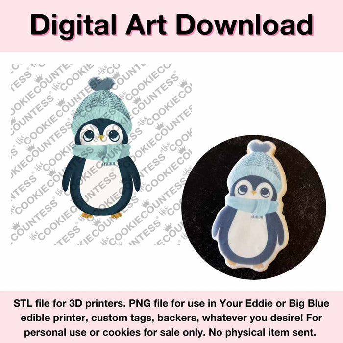 The Cookie Countess Digital Art Download STL Cutter File AND PNG Art File Winter Penguin - Digital Download, Cutter and/or Artwork