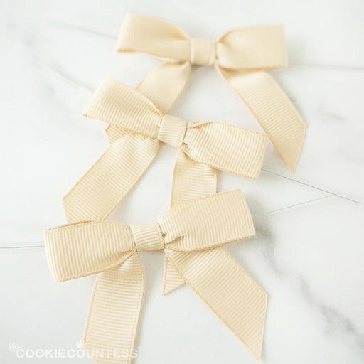 The Cookie Countess Packaging Pre-tied Grosgrain Bows with Wire Twist Tie: Antique Ivory