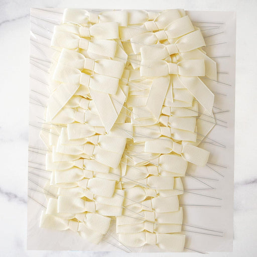 The Cookie Countess Packaging Pre-tied Grosgrain Bows with Wire Twist Tie: Antique Ivory