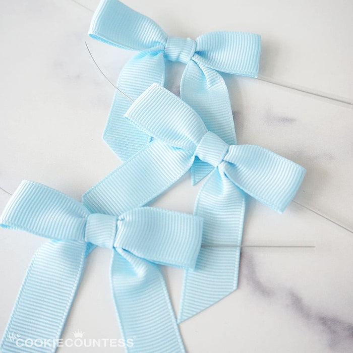 The Cookie Countess Packaging Pre-tied Grosgrain Bows with Wire Twist Tie: Blue Topaz