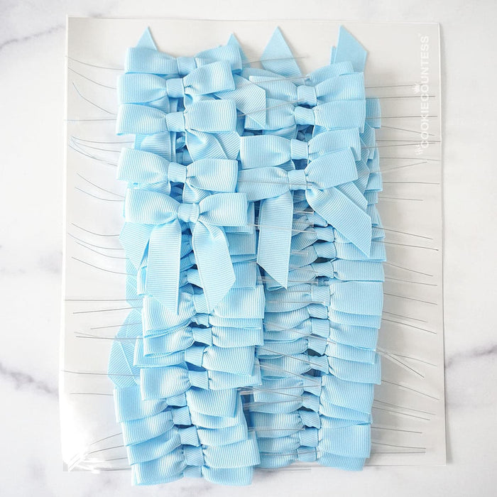 The Cookie Countess Packaging Pre-tied Grosgrain Bows with Wire Twist Tie: Blue Topaz