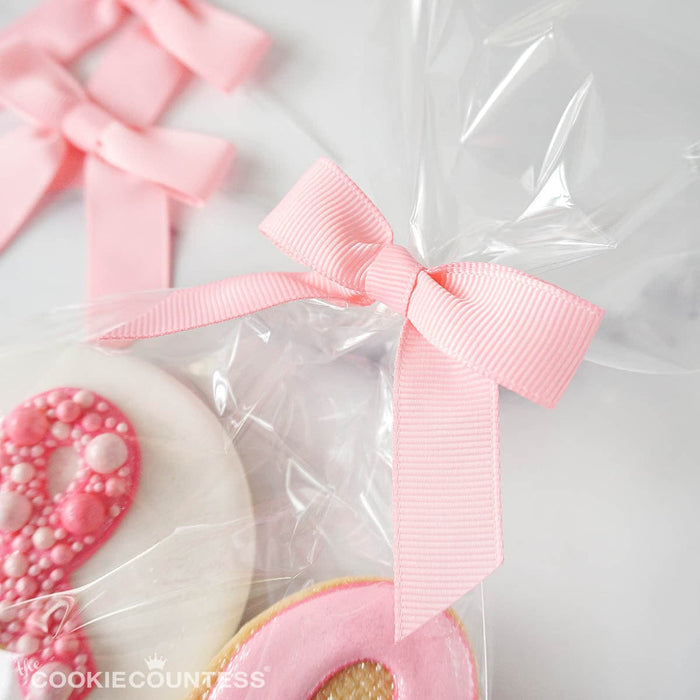 The Cookie Countess Packaging Pre-tied Grosgrain Bows with Wire Twist Tie: Pink