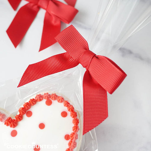 The Cookie Countess Packaging Pre-tied Grosgrain Bows with Wire Twist Tie: Scarlet Red