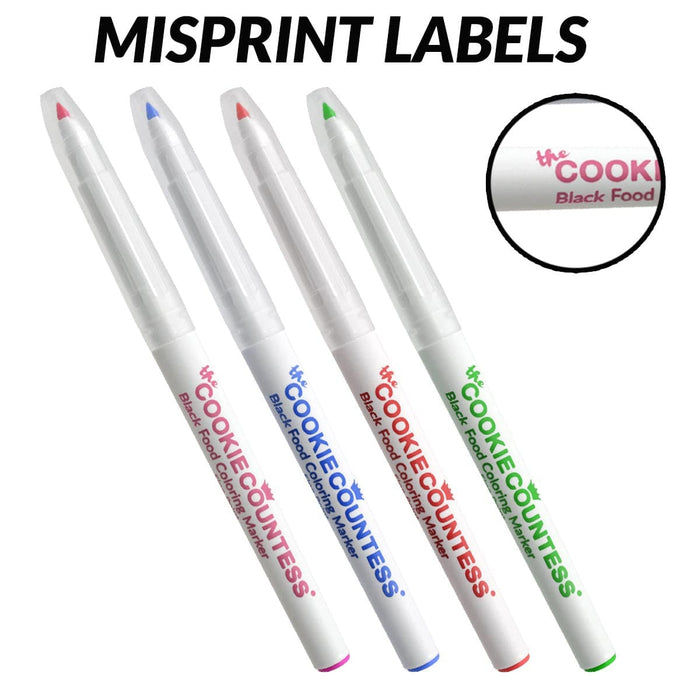 The Cookie Countess Pens and Markers Misprint Set Color Set of 4 Fine Tip Food Markers - Red, Pink, Green, Blue