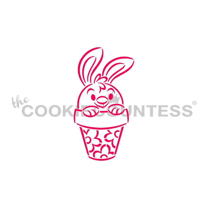 The Cookie Countess PYO Stencil Bunny in a Pot Stencil - Drawn by Krista