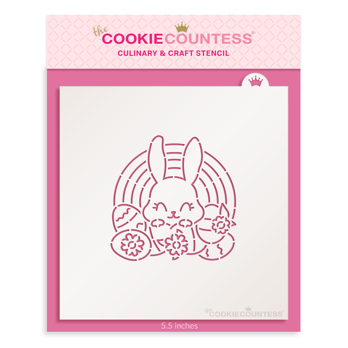 The Cookie Countess PYO Stencil Bunny with Rainbow PYO