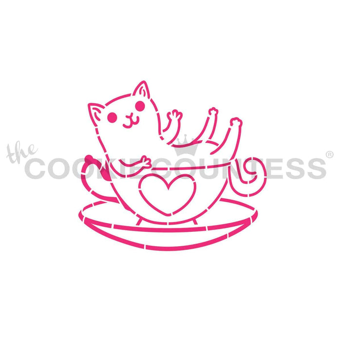 The Cookie Countess PYO Stencil Cat in a Teacup 3" PYO Stencil